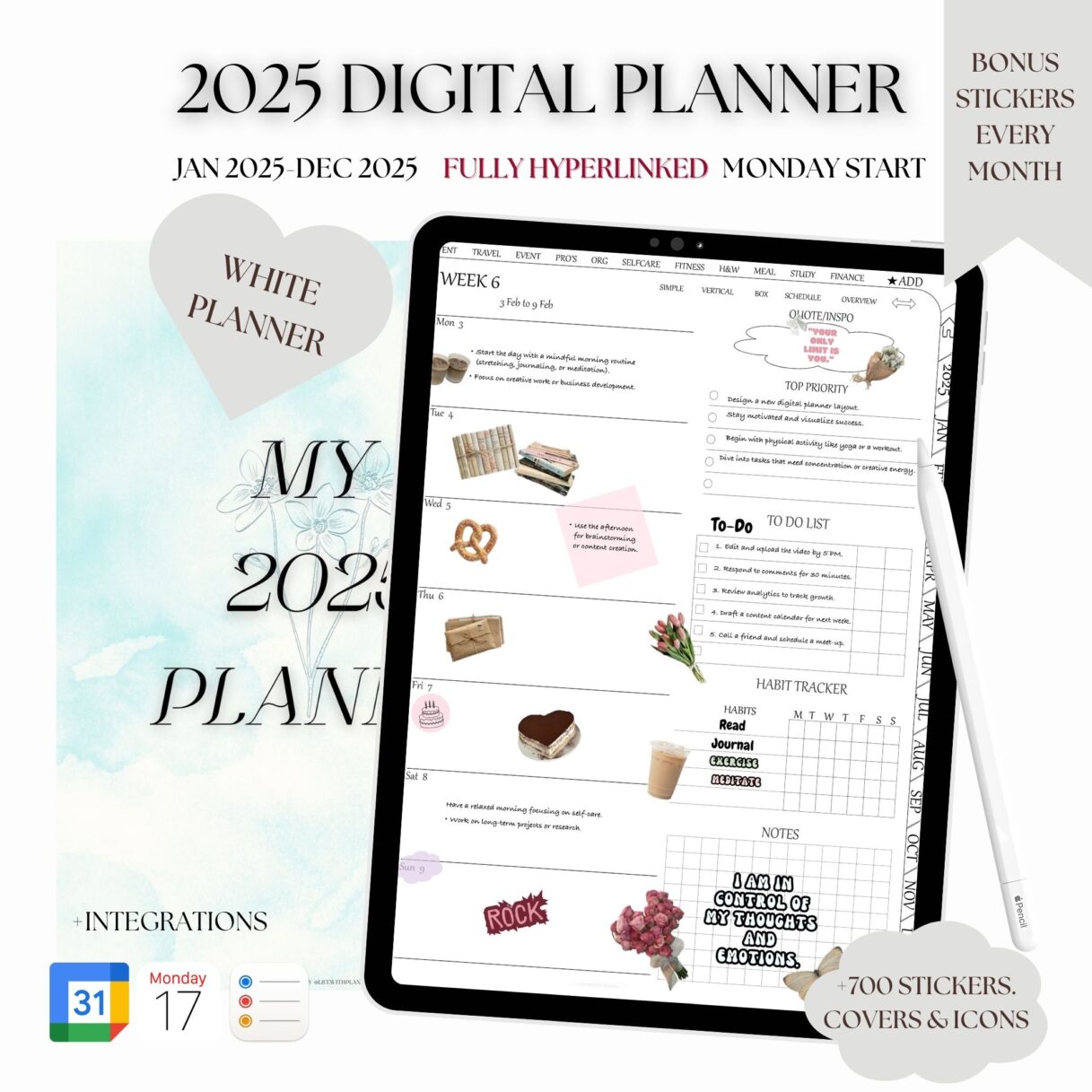 2025 WHITE DIGITAL PLANNER